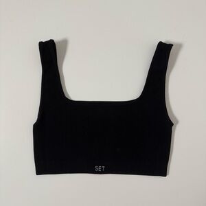 SET Active Black Ribbed Square Neck Sports Bra Crop Top Size L